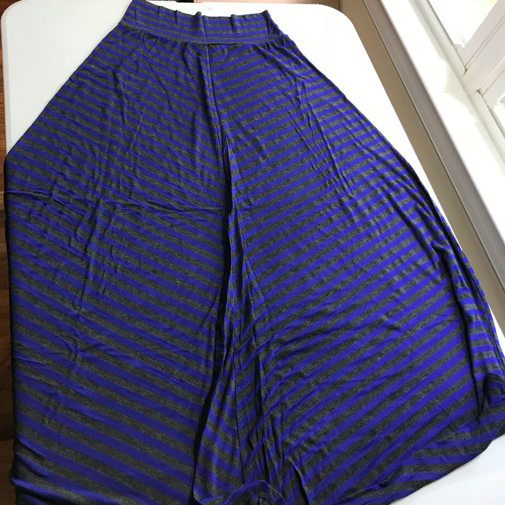 blue/grey striped maxi skirt